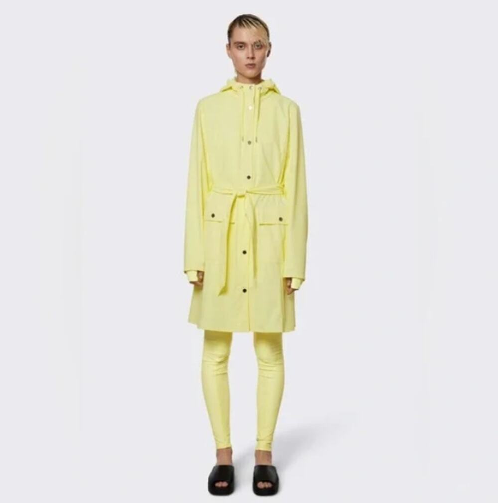 NWT RAINS Unisex Long Rain Curve W Jacket Hood Hooded String Belted Parka  sz L